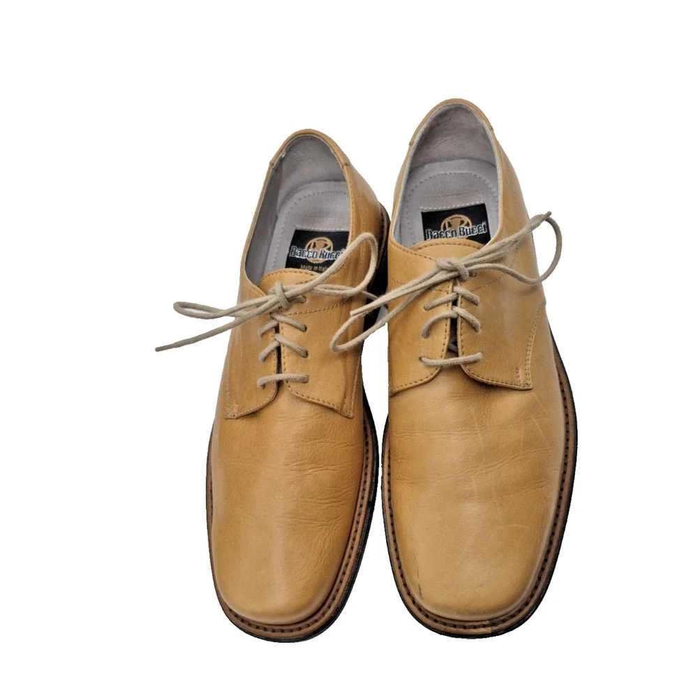Bacco Bucci Mens Oxford Dress Shoes Size 8 Tan Leather Lace-Up Made in Italy